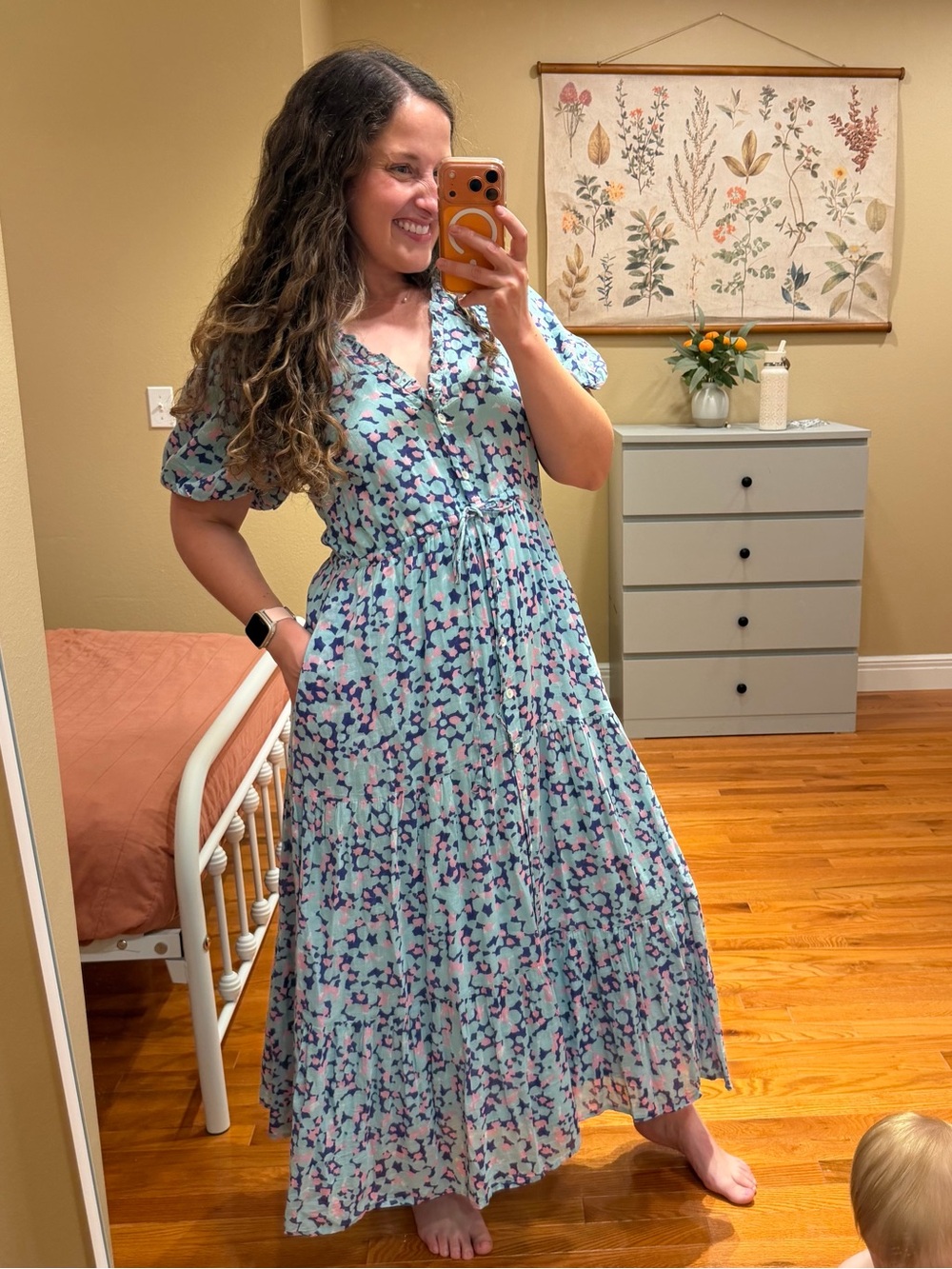 Tuckernuck Banjanan Women's Light Blue Floral Tiered Maxi Dress Small